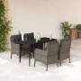 Set comedor de jardín 5 piezas con cojines ratán sintético gris