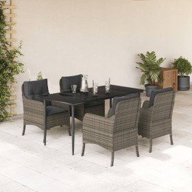 Set comedor de jardín 5 piezas con cojines ratán sintético gris Set comedor de jardín 5 piezas con cojines ratán sintético gris