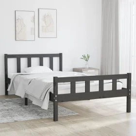 Gray solid wood bed frame 100x200 cm by vidaXL, Beds and slatted bases - Ref: Foro24-810671, Price: 113,06 €, Discount: %