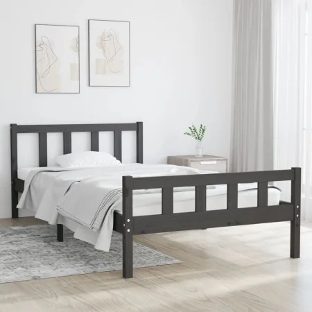 Grauer Massivholzbettrahmen 100x200 cm von vidaXL, Betten und Lattenroste - Ref: Foro24-810671, Preis: 113,06 €, Rabatt: %