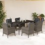 Set comedor jardín 7 pzas y cojines ratán sintético gris