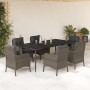 Set comedor jardín 7 pzas y cojines ratán sintético gris