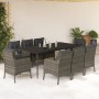Set comedor jardín 9 pzas y cojines ratán sintético gris