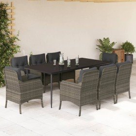 Set comedor jardín 9 pzas y cojines ratán sintético gris