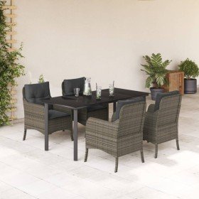 Set comedor de jardín 5 piezas con cojines ratán sintético gris