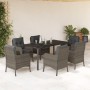 Set comedor jardín 7 pzas y cojines ratán sintético gris