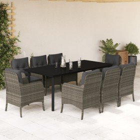 Set comedor jardín 9 pzas y cojines ratán sintético gris Set comedor jardín 9 pzas y cojines ratán sintético gris