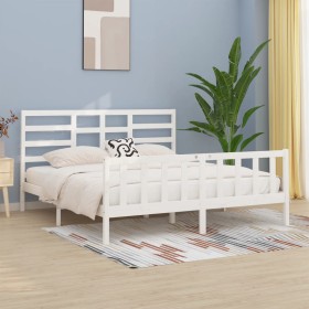 Estructura de cama madera maciza blanco Supe King 180x200 cm