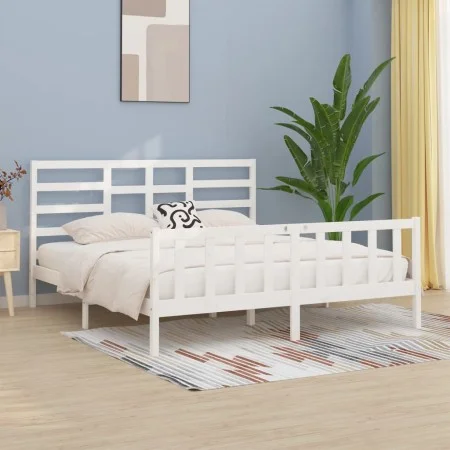 White solid wood bed frame Supe King 180x200 cm by vidaXL, Beds and slatted bases - Ref: Foro24-3107629, Price: 164,05 €, Dis...