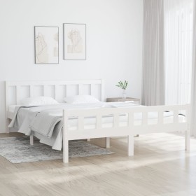 Estructura de cama de madera maciza blanca 140x200 cm
