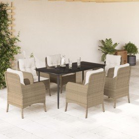 Set comedor de jardín 7 pzas con cojines ratán sintético beige