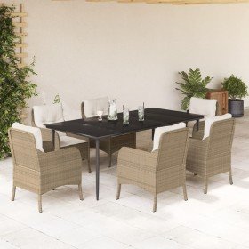Set comedor de jardín 7 pzas con cojines ratán sintético beige Set comedor de jardín 7 pzas con cojines ratán sintético beige