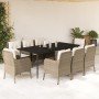 Set comedor de jardín 9 pzas con cojines ratán sintético beige
