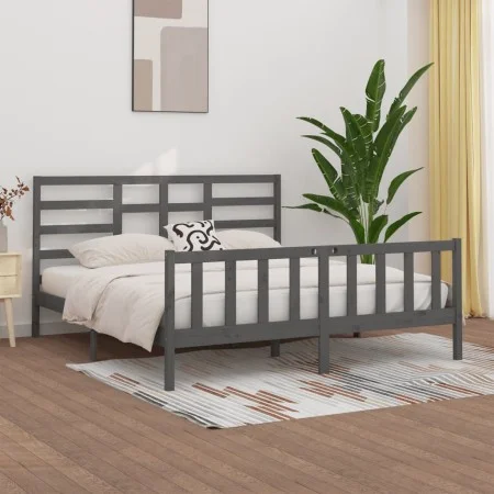 Estructura de cama de madera maciza de pino gris 200x200 cm de vidaXL, Camas y somieres - Ref: Foro24-3107635, Precio: 168,15...