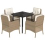 Set comedor de jardín 5 pzas con cojines ratán sintético beige