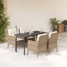 Set comedor de jardín 5 pzas con cojines ratán sintético beige