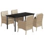 Set comedor de jardín 5 pzas con cojines ratán sintético beige