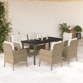 Set comedor de jardín 7 pzas con cojines ratán sintético beige