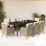 Set comedor de jardín 9 pzas con cojines ratán sintético beige