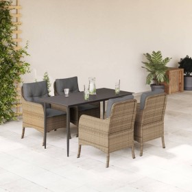 Set comedor de jardín 5 pzas con cojines ratán sintético beige Set comedor de jardín 5 pzas con cojines ratán sintético beige