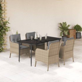 Set comedor de jardín 5 pzas con cojines ratán sintético beige en Conjuntos de jardín | Comprar online en Foro24