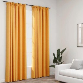 Cortinas opacas ganchos look de lino 2 pzas amarillo 140x245 cm Cortinas opacas ganchos look de lino 2 pzas amarillo 140x245 cm