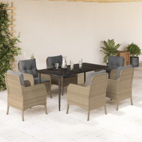 Set comedor de jardín 7 pzas con cojines ratán sintético beige