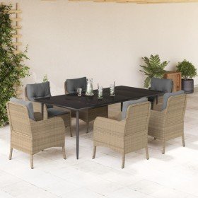 Set comedor de jardín 7 pzas con cojines ratán sintético beige