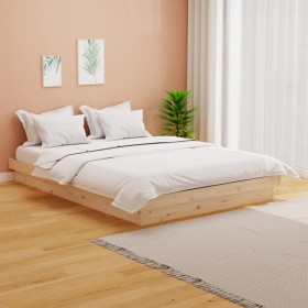 Estructura de cama doble pequeña madera maciza 120x190 cm