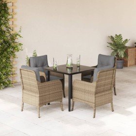 Set comedor de jardín 5 pzas con cojines ratán sintético beige Set comedor de jardín 5 pzas con cojines ratán sintético beige