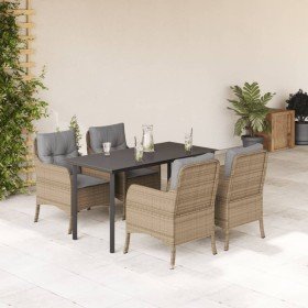 Set comedor de jardín 5 pzas con cojines ratán sintético beige Set comedor de jardín 5 pzas con cojines ratán sintético beige