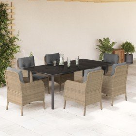 Set comedor de jardín 7 pzas con cojines ratán sintético beige