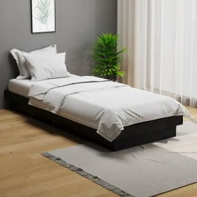Black single solid wood bed frame 75x190 cm by vidaXL, Beds and slatted bases - Ref: Foro24-819936, Price: 101,11 €, Discount: %