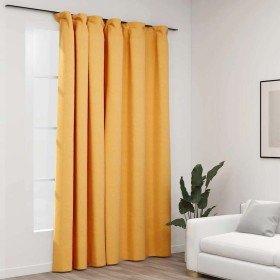 Cortina opaca con ganchos look de lino amarillo 290x245 cm Cortina opaca con ganchos look de lino amarillo 290x245 cm
