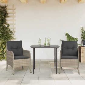 Set comedor de jardín 3 pzas cojines ratán sintético gris claro en Conjuntos de jardín | Comprar online en Foro24