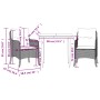 Set comedor de jardín 3 pzas cojines ratán sintético gris claro