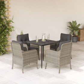 Set comedor de jardín 5 pzas cojines ratán sintético gris claro en Conjuntos de jardín | Comprar online en Foro24