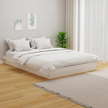 Small double bed frame white solid wood 120x190cm by vidaXL, Beds and slatted bases - Ref: Foro24-819943, Price: 130,81 €, Di...