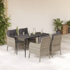 Set comedor de jardín 5 pzas cojines ratán sintético gris claro Set comedor de jardín 5 pzas cojines ratán sintético gris claro