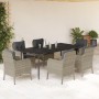 Set comedor jardín 7 pzas y cojines ratán sintético gris claro