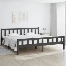 Gray solid wood double bed frame 180x200 cm by vidaXL, Beds and slatted bases - Ref: Foro24-810696, Price: 155,30 €, Discount: %