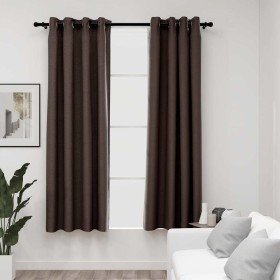 Cortinas opacas ojales look de lino 2 pzas gris topo 140x175 cm Cortinas opacas ojales look de lino 2 pzas gris topo 140x175 cm