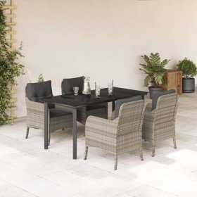 Set comedor de jardín 5 pzas cojines ratán sintético gris claro Set comedor de jardín 5 pzas cojines ratán sintético gris claro