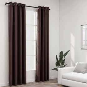 Cortinas opacas ojales look de lino 2 pzas gris topo 140x245 cm Cortinas opacas ojales look de lino 2 pzas gris topo 140x245 cm