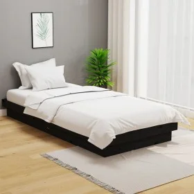 Black solid wood bed frame 100x200 cm by vidaXL, Beds and slatted bases - Ref: Foro24-819901, Price: 110,12 €, Discount: %