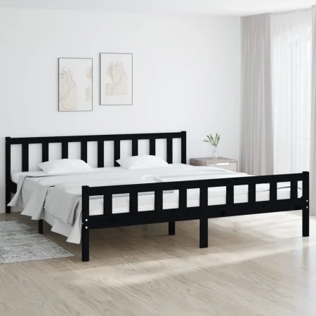 Black solid wood bed frame 200x200 cm by vidaXL, Beds and slatted bases - Ref: Foro24-810703, Price: 140,74 €, Discount: %