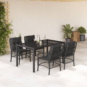 Set de muebles jardín 5 pzas con cojines ratán sintético negro