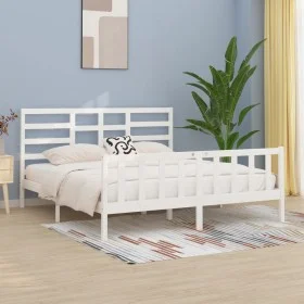 Solid white pine wood bed frame 200x200 cm by vidaXL, Beds and slatted bases - Ref: Foro24-3107634, Price: 154,11 €, Discount: %