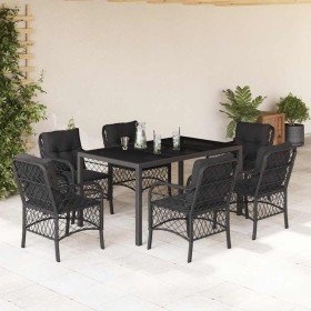 Set de comedor de jardín 7 pzas y cojines ratán sintético negro en Conjuntos de jardín | Comprar online en Foro24