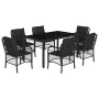 Set de comedor de jardín 7 pzas y cojines ratán sintético negro